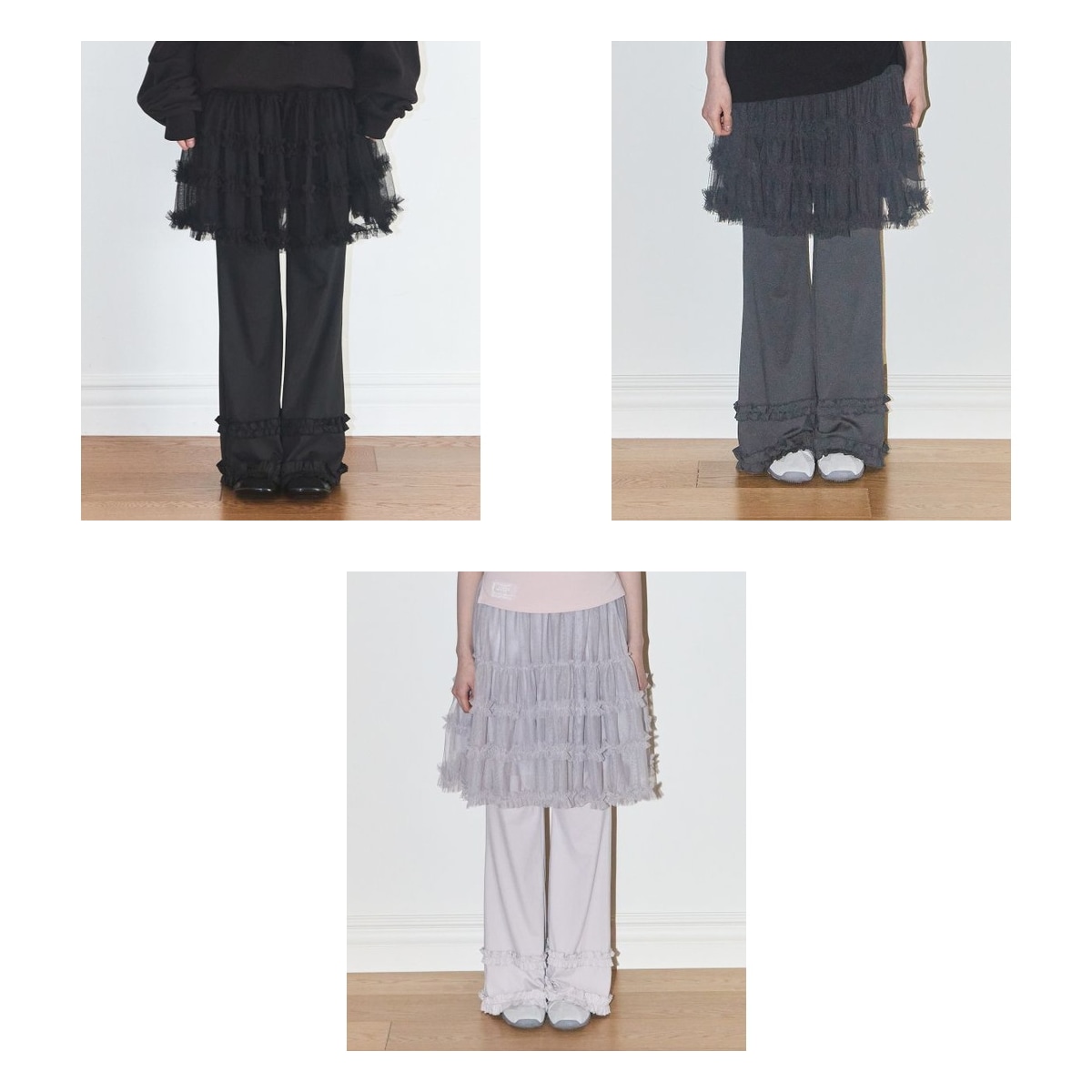 【ILLIGO】 FLARE RUFFLE LAYERED SKIRT PANTS 3色 正規品