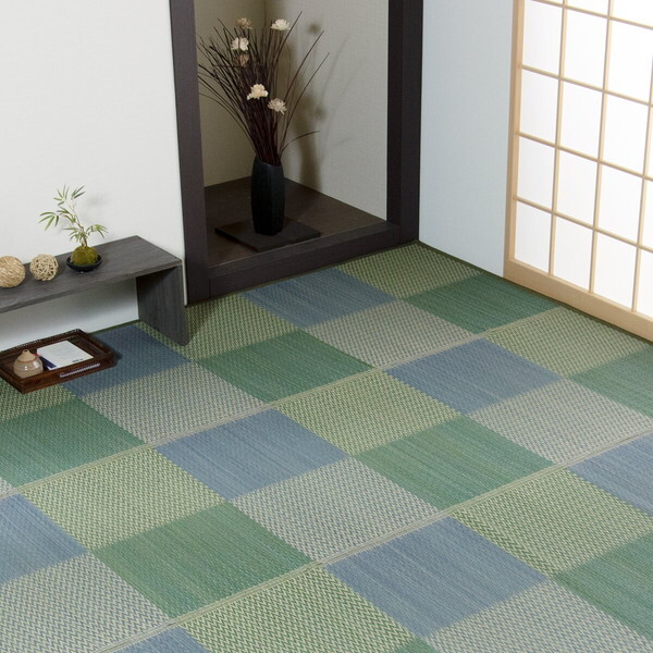 1030880041302 い草ラグ 花ござ カーペット ラグ 6畳 格子柄 市松柄 『ピーア』 ブルー 本間6畳 (約286×382cm) メーカー直送