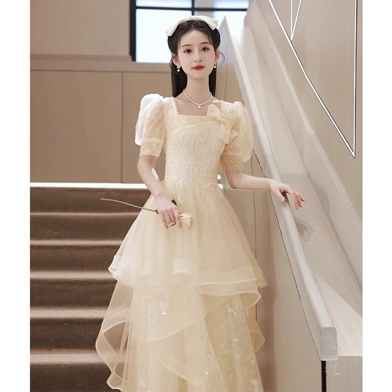 シャンパンイブニングドレス 2025新作ンピース ロング 入学式 宴会 結婚式 ドレス パーティードレス お呼ばれ 披露宴