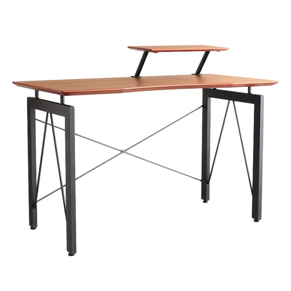 デスク 幅120cm ラック付き 収納 スチール脚 木製 天然木 ワークデスク 机