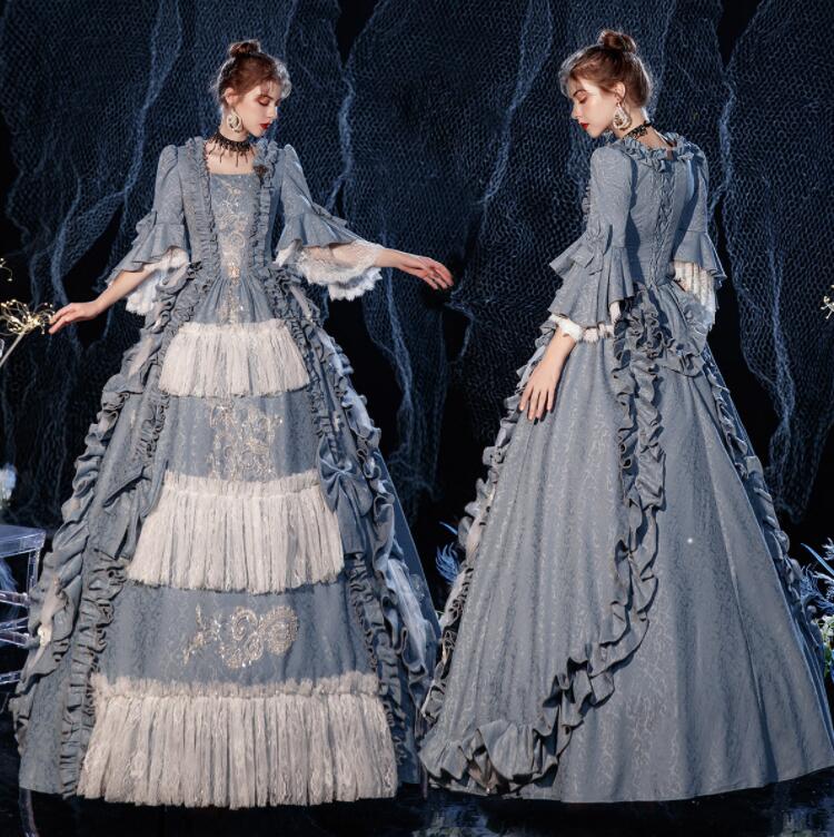 人気宮廷ドレス 演劇 文化祭 パーティードレス 可愛い 貴婦人ドレス ハロウィン クリスマス ドレス ステージ衣装 華やか 貴族ドレス お姫様ドレス オペラ声楽 ロングドレス 撮影 学園祭 舞踏会 お