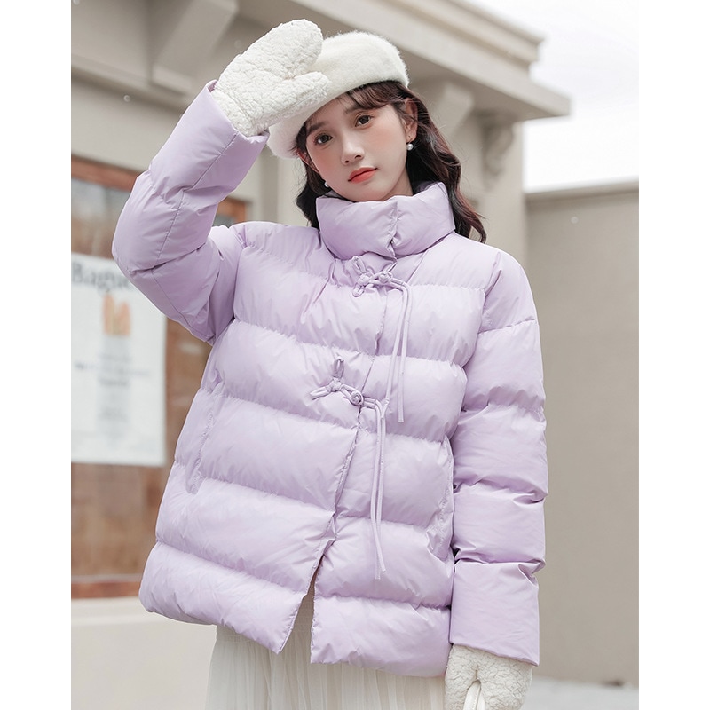 冬の新作 文芸 新中式 甘い ボタンで留める スタンドカラー 綿入れの服 外出着 あたたまること コート着