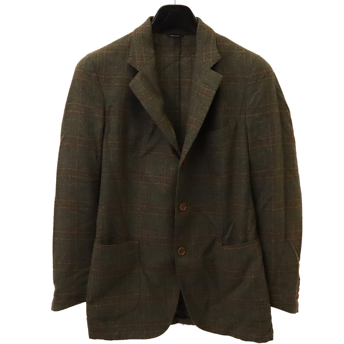 Loro Piana ロロ ピアーナ テーラードジャケット チェック柄 3B 本切羽 カシミヤ カシミア グレー系 オレンジ #46