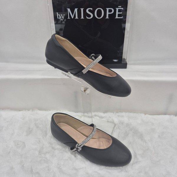 By 女性 ジュエリー ストラップ フラット シューズ 112HT435FS004 BLACK 1 JJ