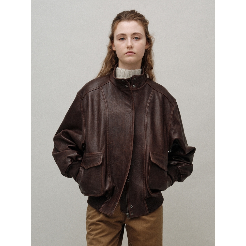 NOTHING WRITED スタンダードカラーレザーブルゾン (ヴィンテージブラウン)