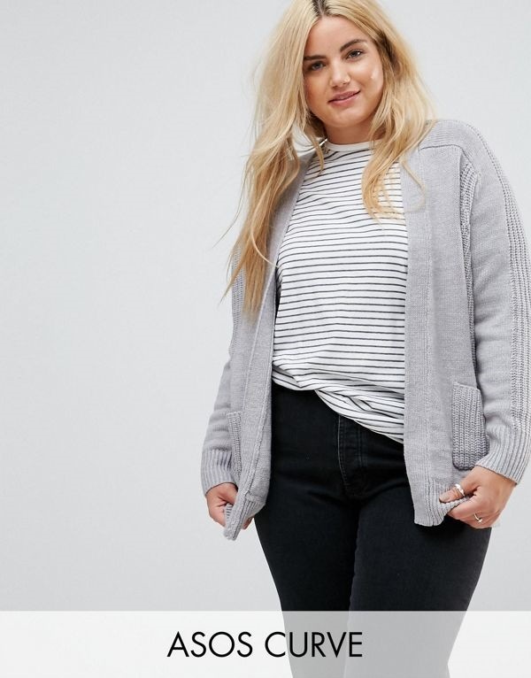 ASOS エイソス レディース 大きめサイズ ゆったりサイズ 送料無料 Mid grey CURVE Ultimate Chunky Knit Cardigan