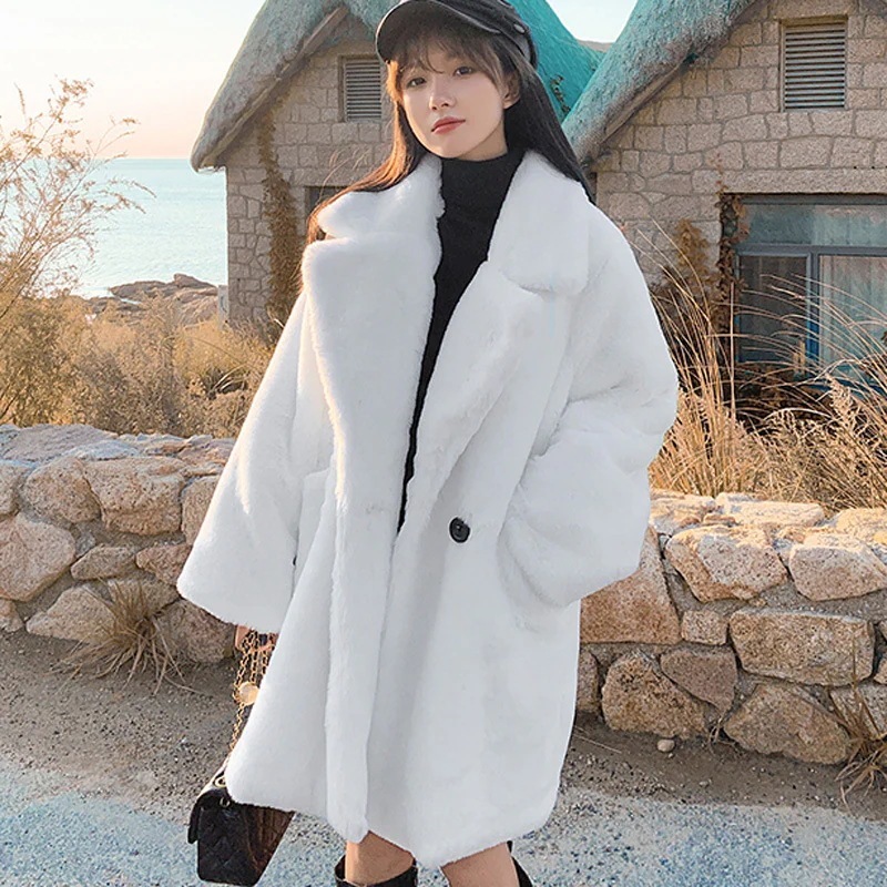 人気商品 2025 新しい肥厚毛皮ミンクコート女性のミッドレングス冬豪華なカジュアルウサギの毛皮のコート