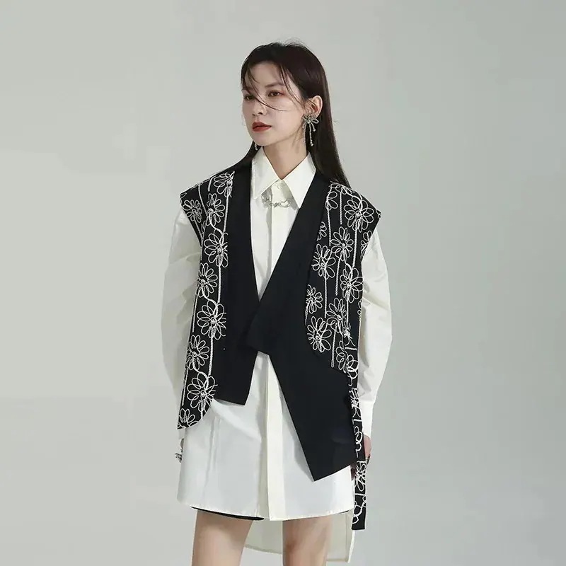 【J.Fashion】 秋 スーツベスト ブラウス 2セット 花柄 ロングブラウス レディース おしゃれ 関連商品は店で購入可能 メガ割30%までに制限 4,466円