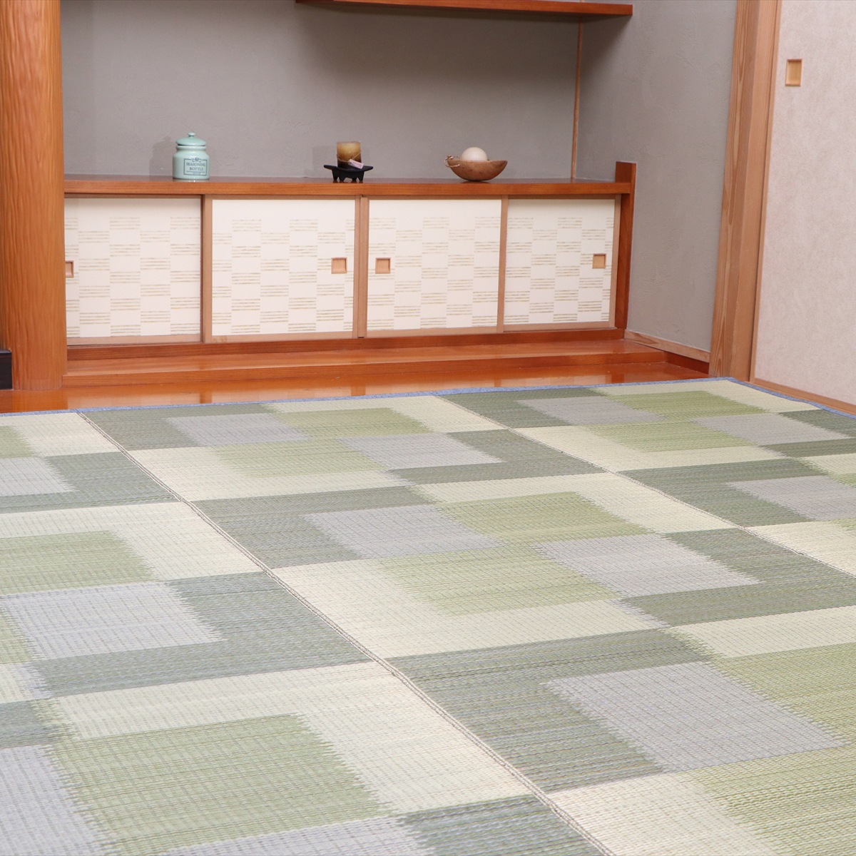 【I】【代引不可】イケヒコ 国産い草 花ござ 上敷き 隅田川 約382382cm(本間8畳)　カーペット ラグ 【北海道沖縄離島不可】
