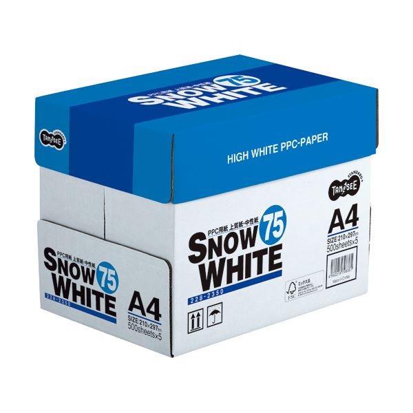（まとめ） TANOSEE PPC用紙 SNOW WHITE 75 A4 1箱（2500枚：500枚×5冊） (×10セット)