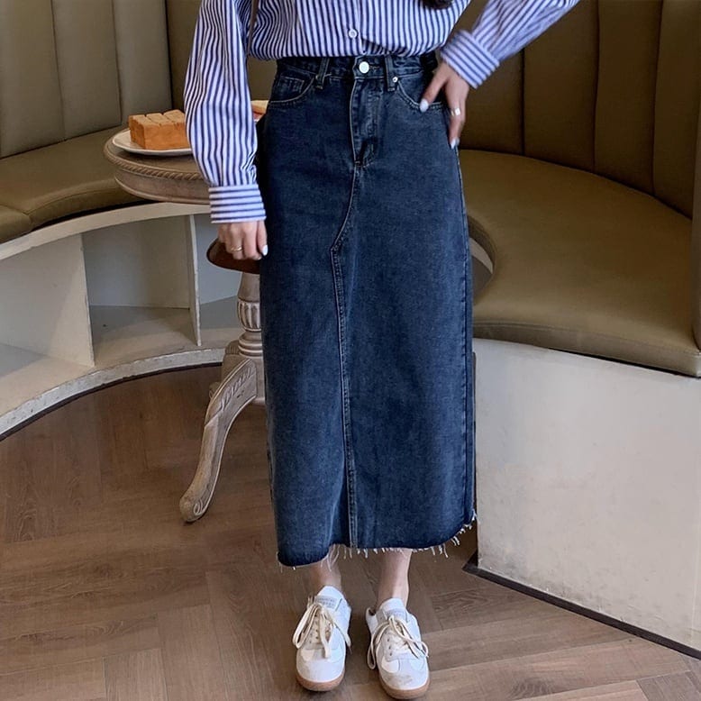 2color レディース スカート デニムスカート バックスリットスカート バックスリットボタン