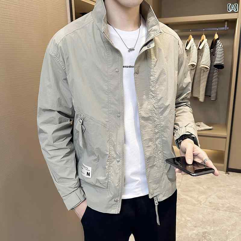 メンズ ファッション 春秋 スタンドカラー ジャケット 薄く 無地 カジュアル ジャケット トップス 服