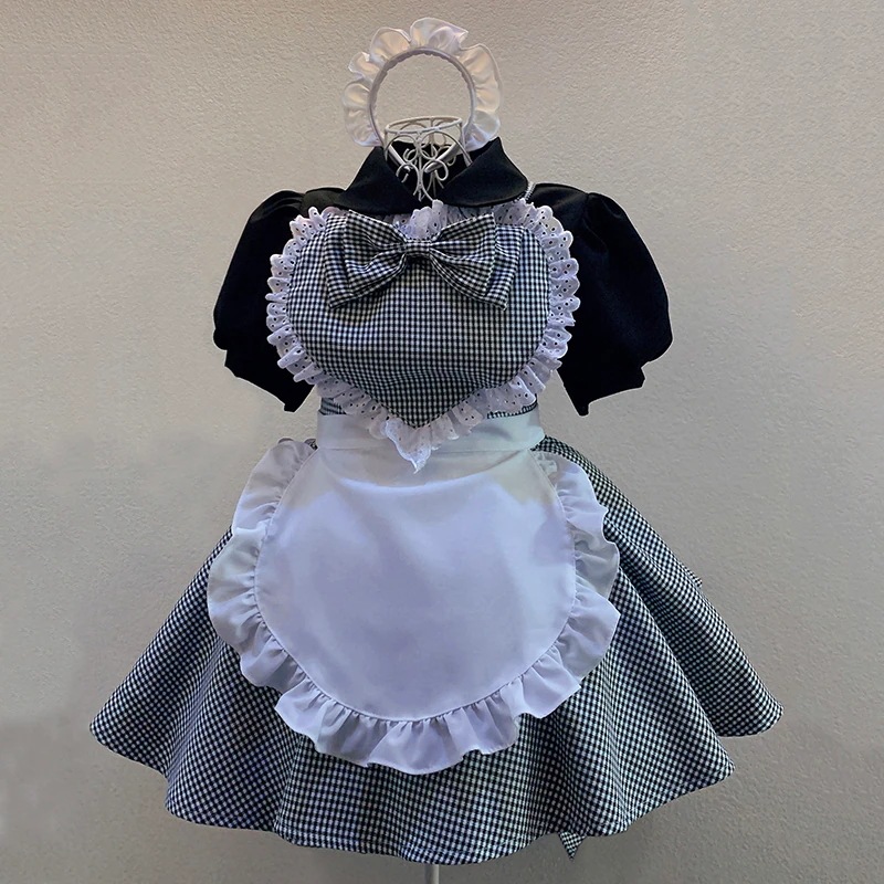 メイド服 ハート　コスプレ　格子縞　ハート胸飾り　萌え萌え　女の子　ワンピース メイド服 コスプレ 9,180円