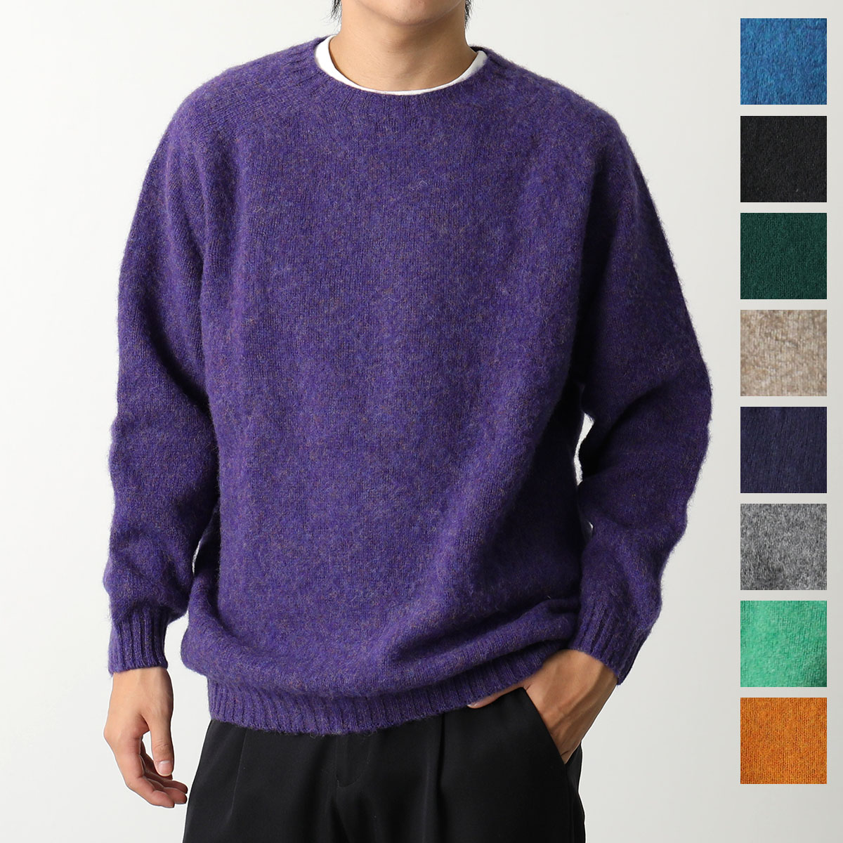 Harley of Scotland ハーレーオブスコットランド ニットセーター Jumbo Size Crew Neck Sweater M4113/7 メンズ シャギー ウール クルーネック カラ