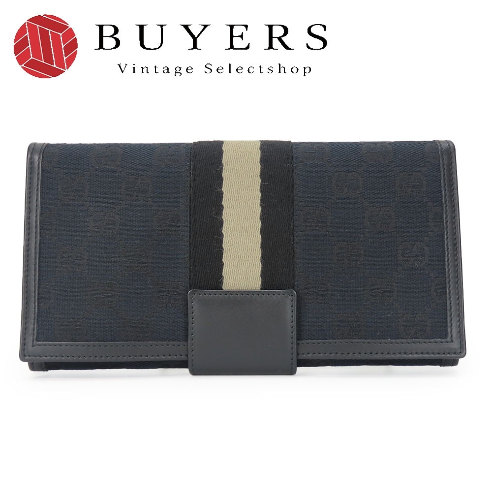 中古 長財布 035.0416.2180 ウェブライン GGキャンバス ブラック 二つ折り 定番 レディース メンズ