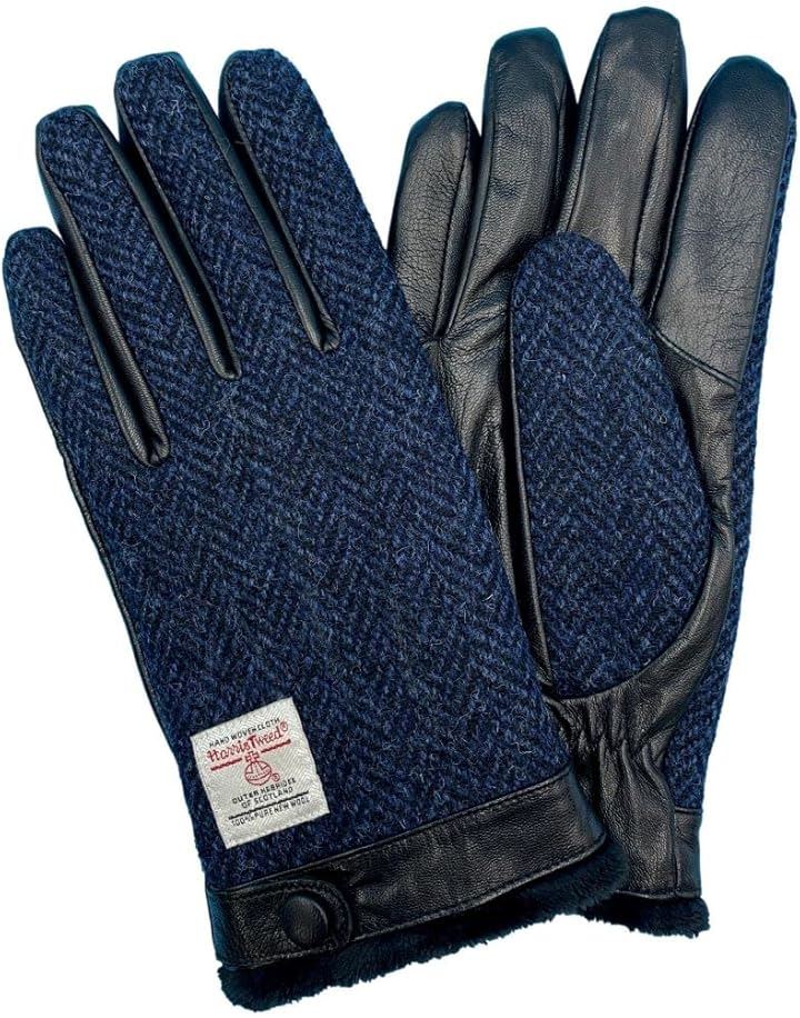 ハリスツイード HARRIS Tweed x羊革手袋 メンズ スマホ対応 裏ボア HBGL008 NVH(ネイビーへリンボン, M)