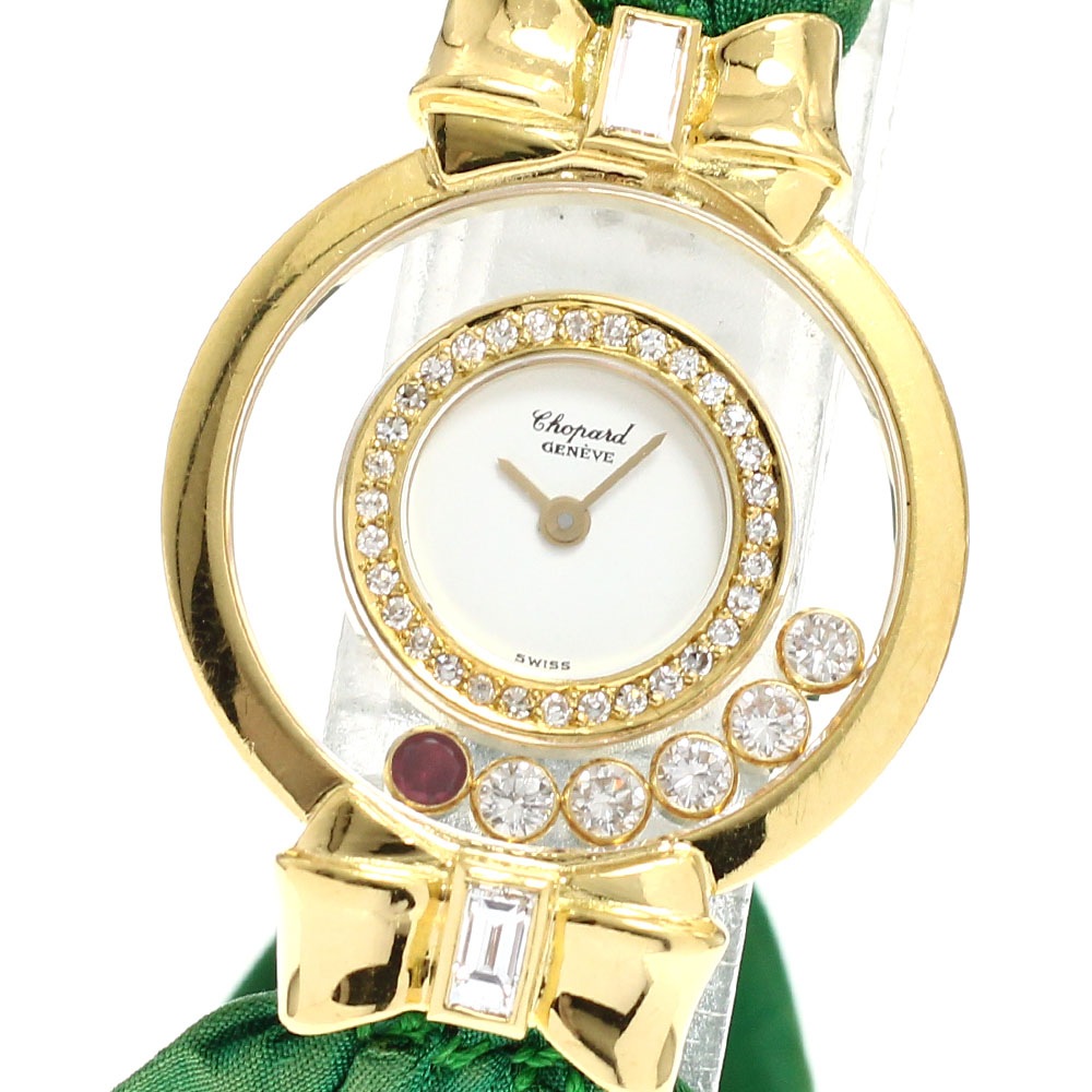 ショパール Chopard 5334 ハッピーダイヤモンド リボン K18YG ダイヤ 1Pルビー クォーツ レディース _687183【中古】