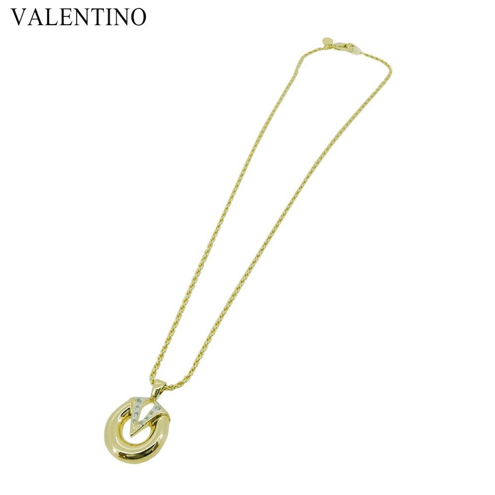 ヴァレンティノ ネックレス ペンダント アクセサリー レディース メンズ ラインストーン付き　フレンチロープチェーン Vマーク VALENTINO 中古 43,943円