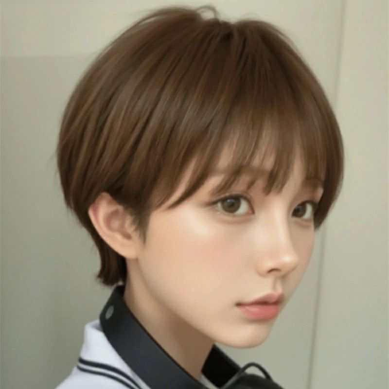 長さ20cm/8in（前髪付き）-男女兼用-エアリーサイドショート-つむじO型-ブラウン系-普段使いOK × 軽量つけ心地 × 通気性