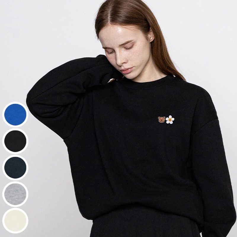 [UNISEX]Small Flower Bear Face Embroidery Smile Sweatshirt_5color 5,385円