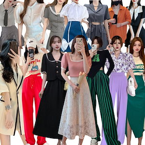 夏限定セットアップ ブラウストップス＋ズボンスカート韓国ファッション着痩せジャージ 上下セット
