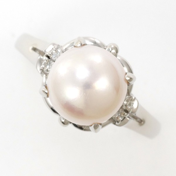 PT900 プラチナ リング 12号 パール(真珠) 約8mm ダイヤ 0.051 中古 29,153円