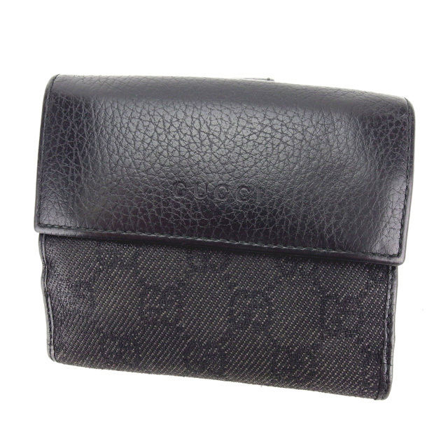 Wホック財布 二つ折り財布 GGキャンバス ブラック 中古