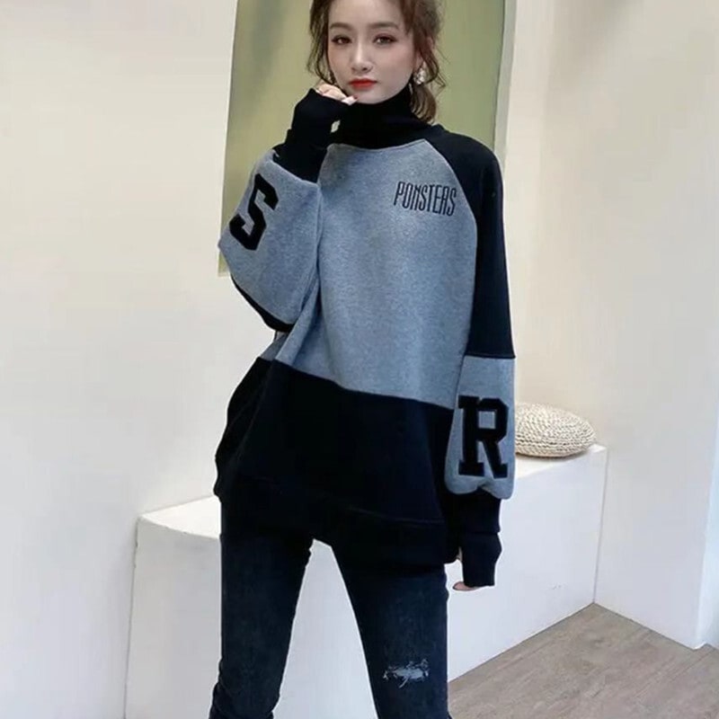 オーバーサイズ 英字ロゴ刺しゅう カラーブロック ラグランスリーブ インパクト トップス