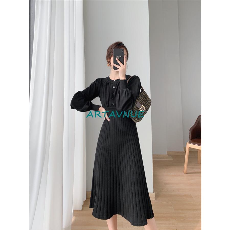 ワンピース 秋服 春 ニット プリーツ レディース ロング 長袖 セーター ロング丈 カジュアル キレイめ ドレス おしゃれ 韓国 卒業式 服 母 着痩せ 通勤 OL