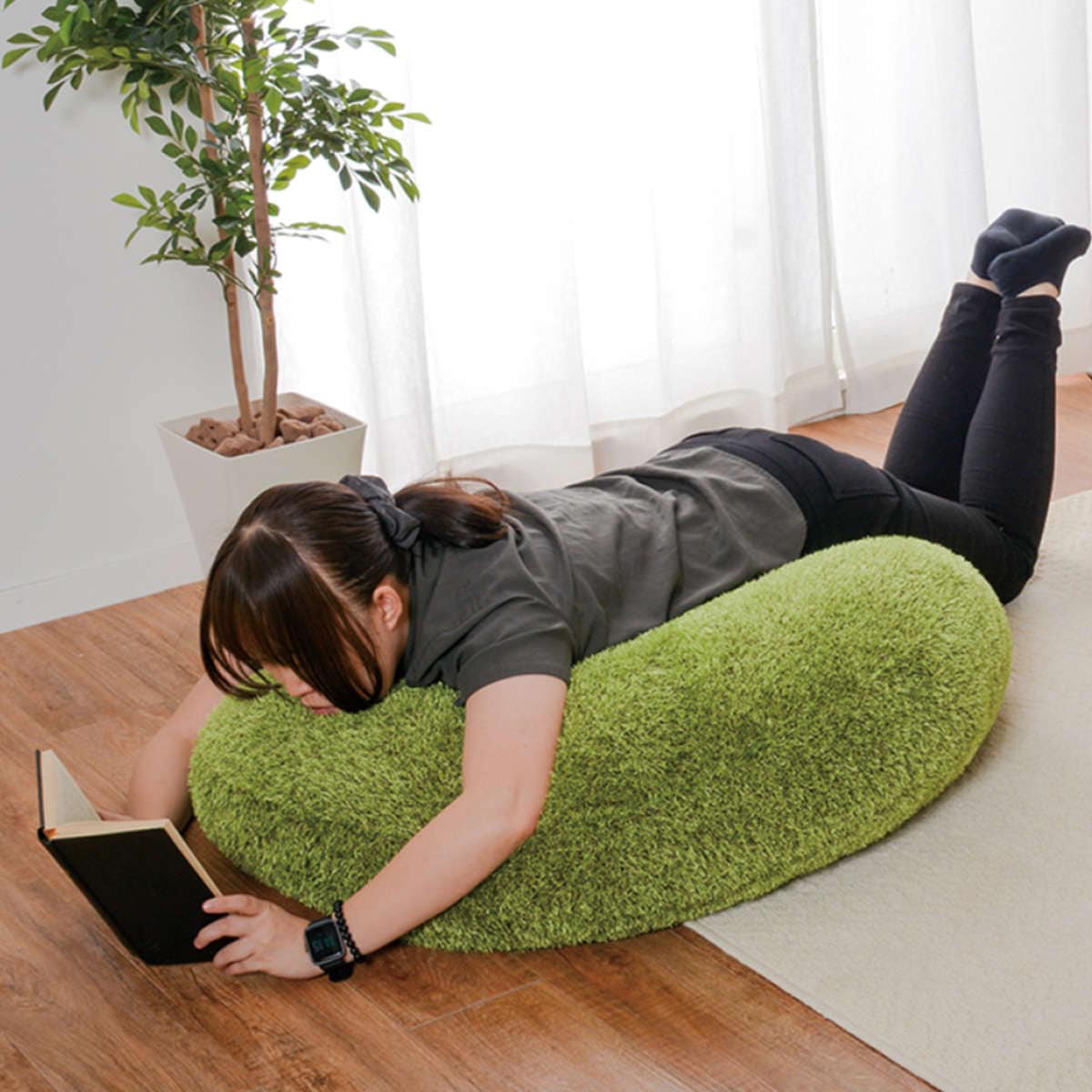 クッション 芝生風クッション シーヴァ Lサイズ 直径90cm 丸 大きい ふわふわ フロアクッション 座布団 ざぶとん 円形 ごろ寝 枕 まくら 背もたれ おしゃれ おうちキャンプ 昼寝