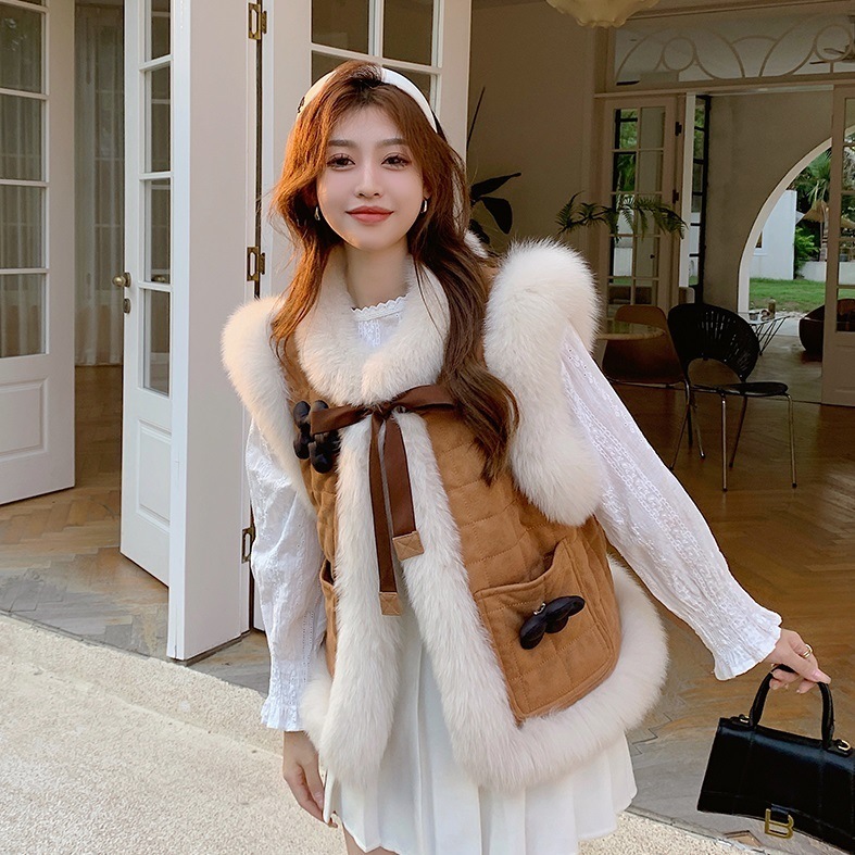 レディース ボアベスト ファーフェイク 暖かい アウター ノースリーブ ふわふわ リボン 前開き トップス 防寒ベスト 秋冬コーデ 大人可愛い ママコーデ ママファッション 韓国系 オルチャン 人気