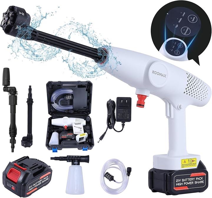 マキタ互換バッテリー 第4世代 高圧洗浄機 コードレス 充電式 8MPa圧力 20000mAh 最大噴射距離12M 3段階噴射モード 噴射水量8L/min 洗車店監修(ホワイト「白い」)