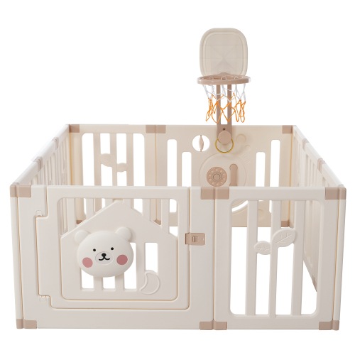 ベビーサークル ベビーゲート外径約156*135cm 扉付き ベビーフェンス プレイヤード 簡単組立 柵 キッズ 赤ちゃん 出産祝い お祝い プラスチック プレゼント かわいい クマ 内径約150*1
