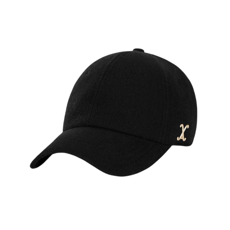 ウール混 ボールキャップ(ブラック) 深め 帽子 VA ゴールド スタッド ロゴ キャップ リンク 秋冬 小顔効果 韓国ファッション
