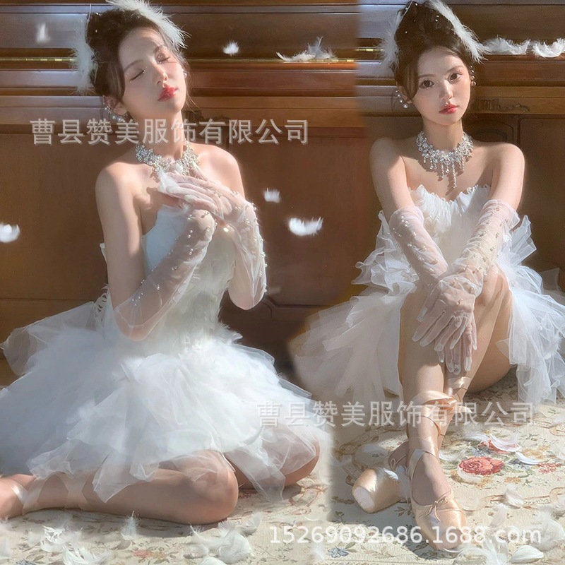 フォトスタジオテーマダイヤモンドスワンスタイル写真テーマ衣装白バレエガールノーブルアートフォトドレス