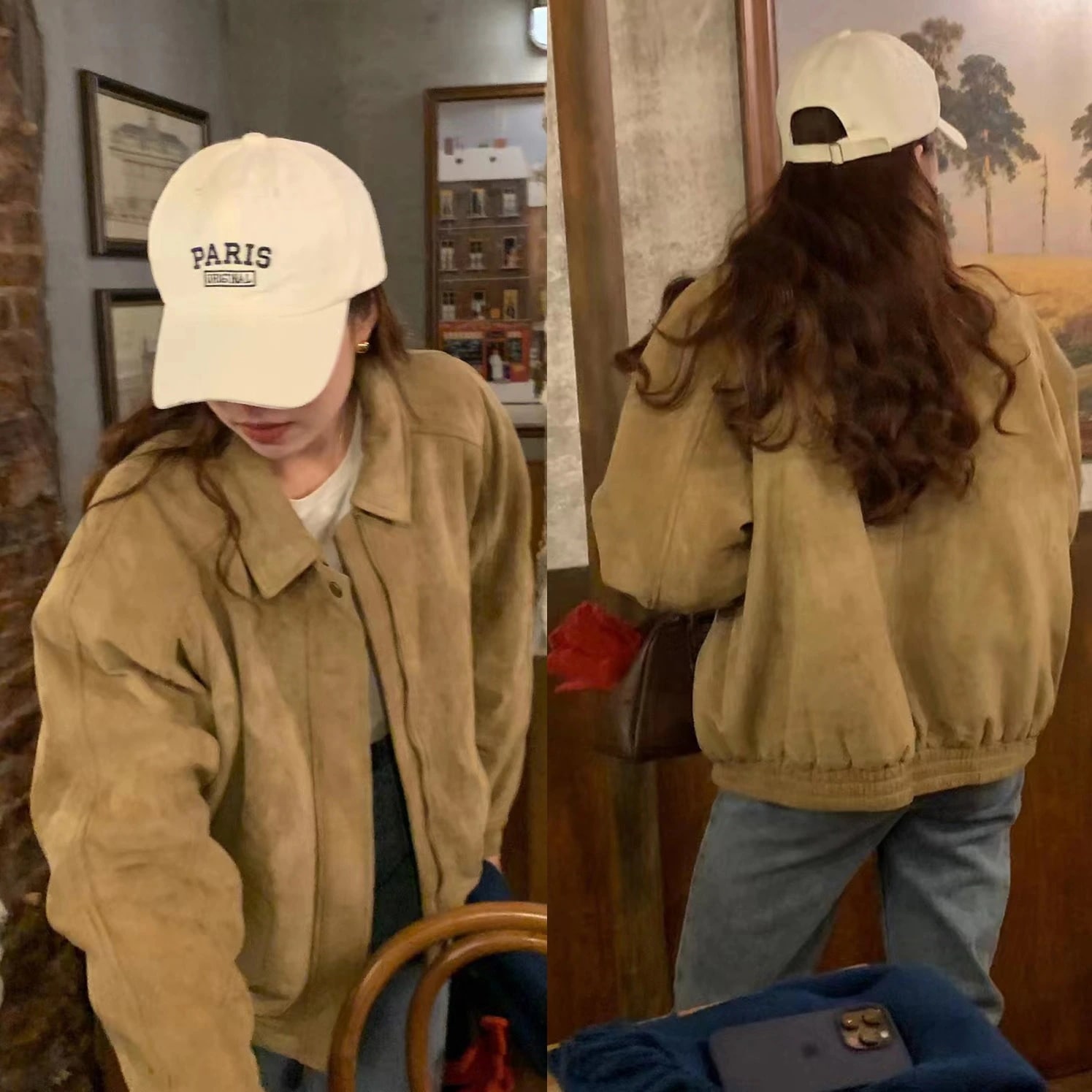 [高品質]【3日出荷】ブラウン系ゆるスエードベースボールジャケット クールモーターサイクルアウター レディース フェイクファー