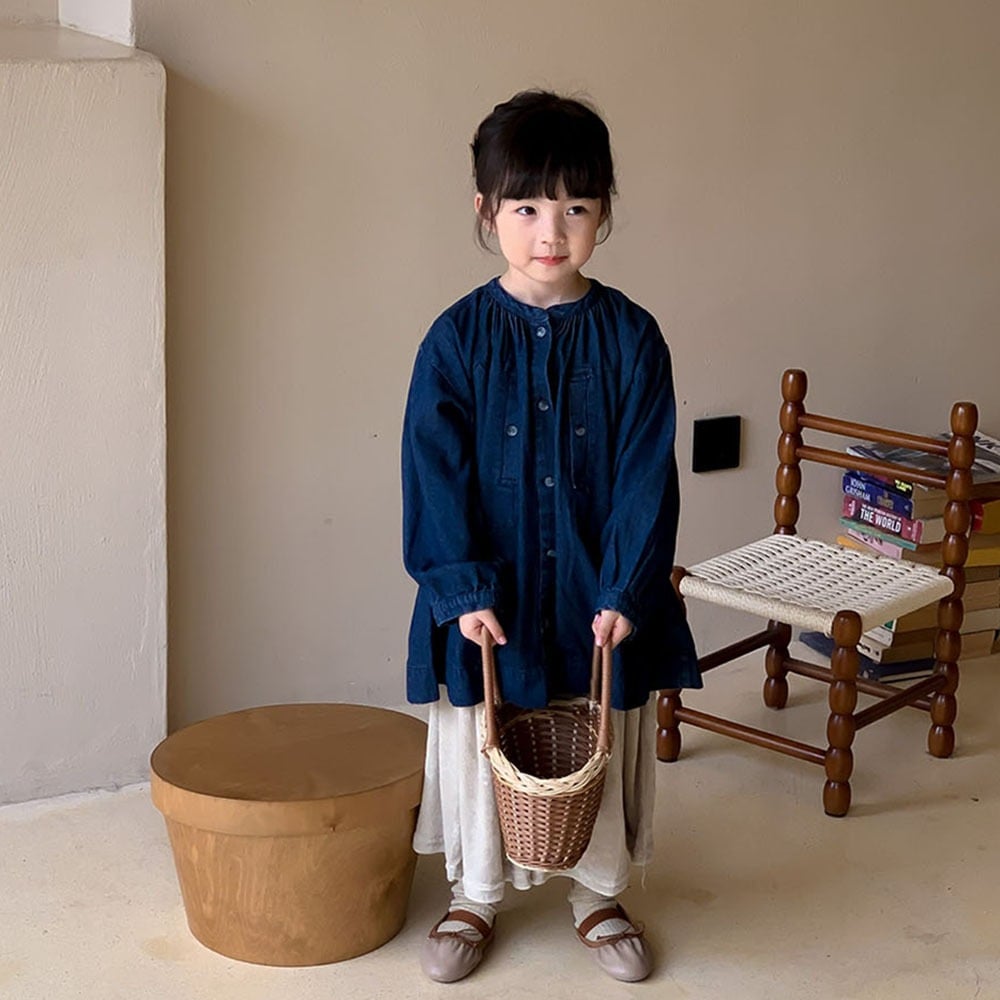 子供服2024春子供デニムロングウインドブレーカー韓国風女の子長袖ジャケット秋服3278