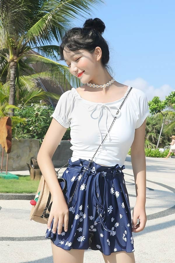 水着ラッシュガード水着セットパッド付 リゾート 旅行 学生 写真映え 温泉 海 ジュニア 夏 3点セット 女の子 プール ブルー シンプル 女性用 サマー 大人 かわいい 半袖 ママ水着 セクシー