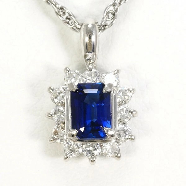 PT900 プラチナ PT850 ネックレス ロイヤルブルー サファイアダイヤ【中古】