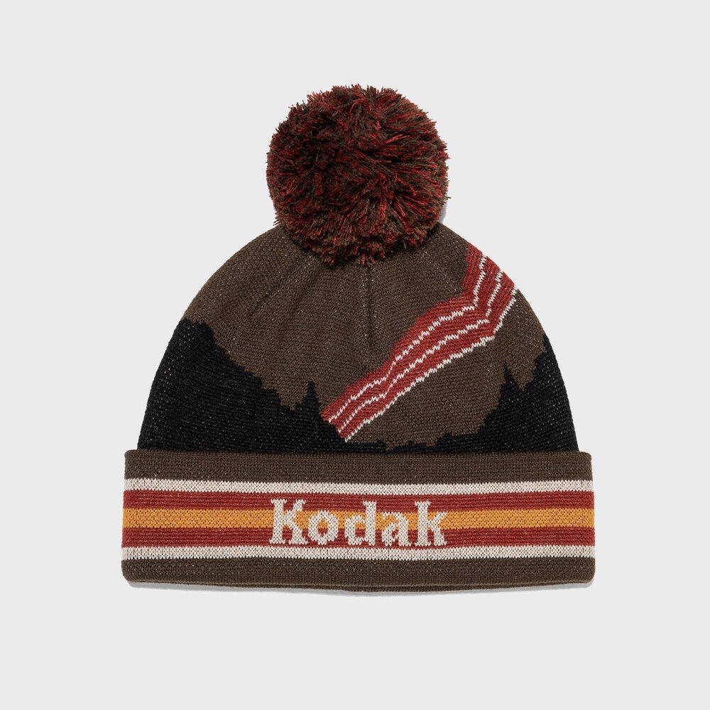 コダックアパレル マルチカラー ジャカード ボンボン ビーニー BROWN