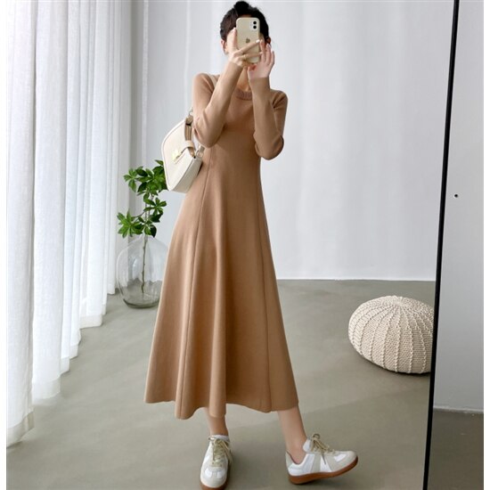 【取寄:納期2週間】長袖ワンピース セータースカート Aラインスカート 長袖 秋服 冬服 プルオーバー 無地
