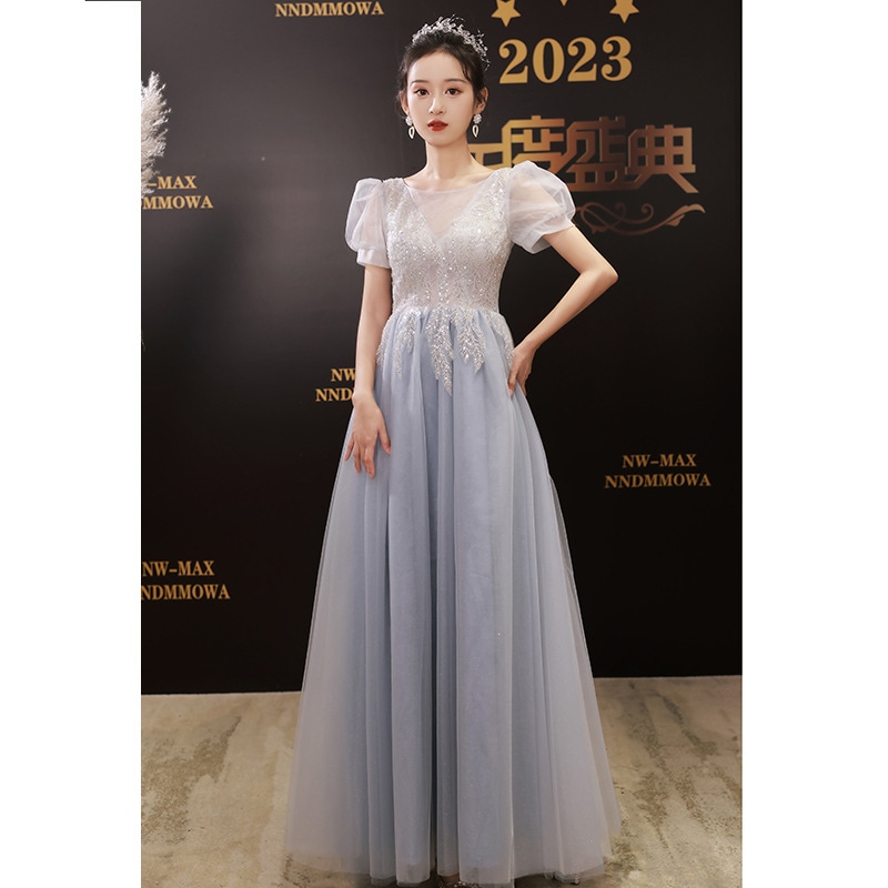 ドレスドレス/ブルーイブニングドレス宴会気質ライト高級ニッチ誕生日宴会ホストドレスアドバンスセンスアートテストロングセクションカスタマイズされた支払い支払い後の返金または交換不可