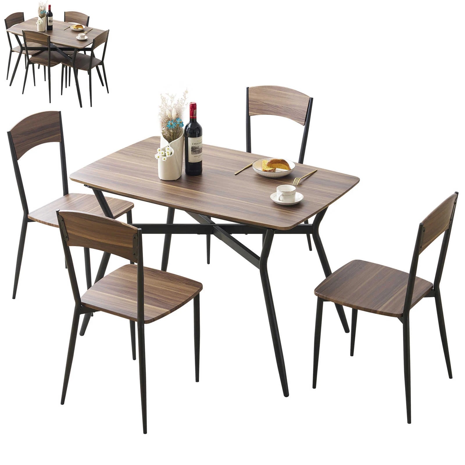 【日本国内出荷-3日で配達】韓国版 ファッション ダイニングテーブルセット4人用 5点セット ダイニング スチール 食卓 チェア4脚 幅110 コンパクトサイズ 4人掛け おしゃれ DJYC168