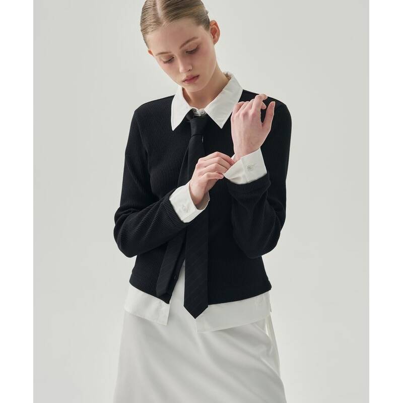 ドローフィット ウィメン DRAWFIT WOMEN プローズ レイヤードカラーシャツカーディガン [BLACK] DFWMTS6108BK 372721