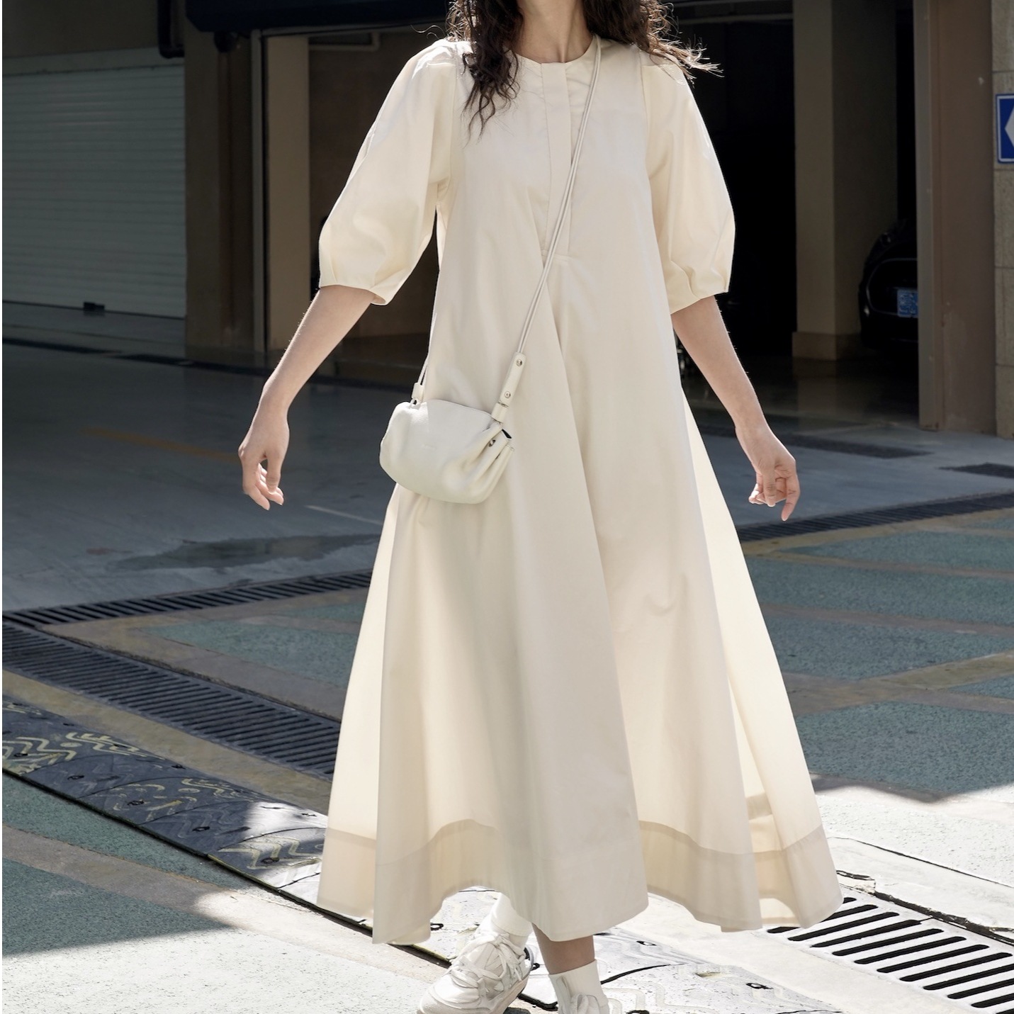 2色 夏 人気新作 だるい リゾート風 バブルスリーブ ワンピース ゆとりがある