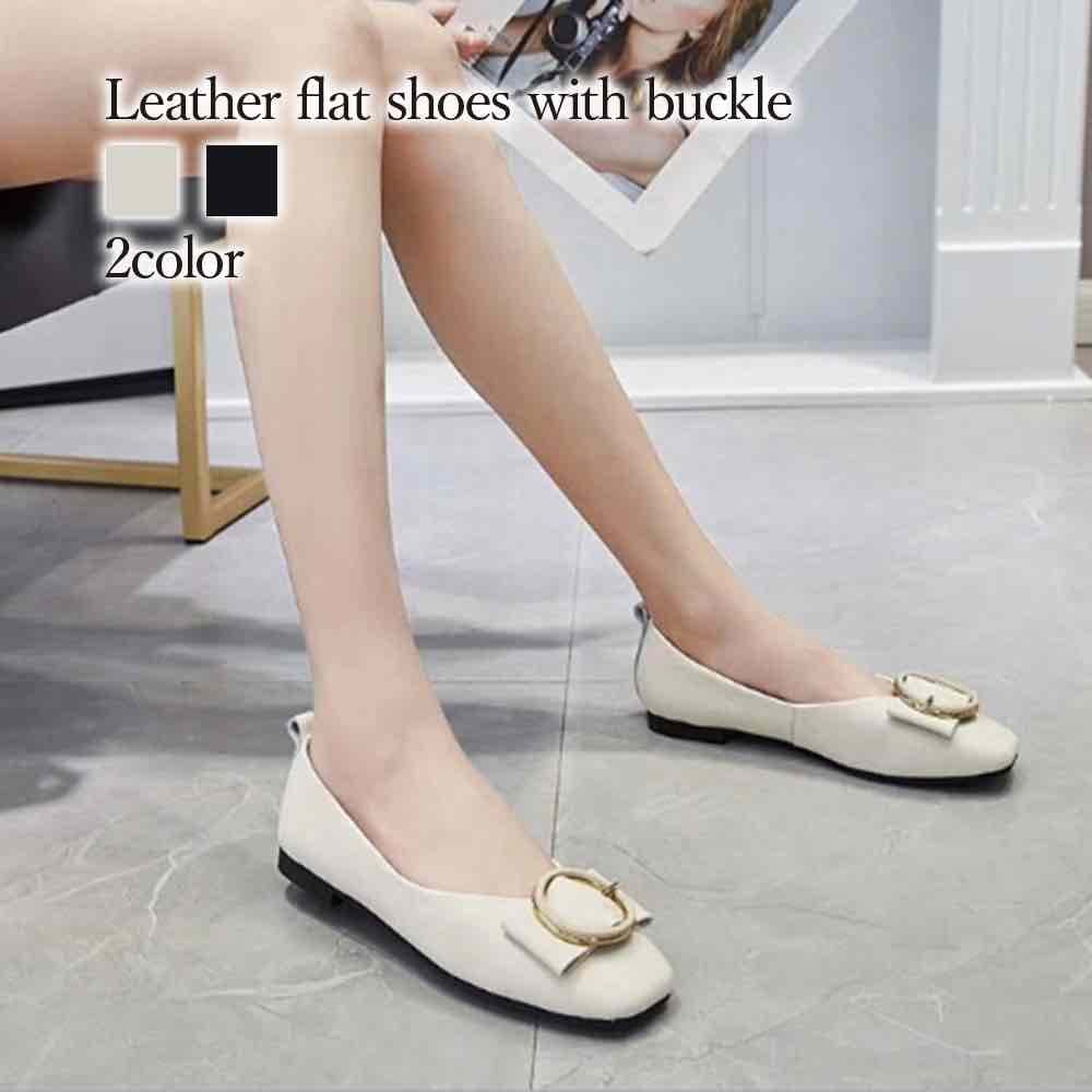 パンプス レディース バックル付きレザーフラット おしゃれ ランキング ストラップ 本革 黒パンプス 黒 春 革 フラット 歩きやすい シューズ 幅広 ローファー ブランド ローヒール 靴 夏 大きい 6,250円