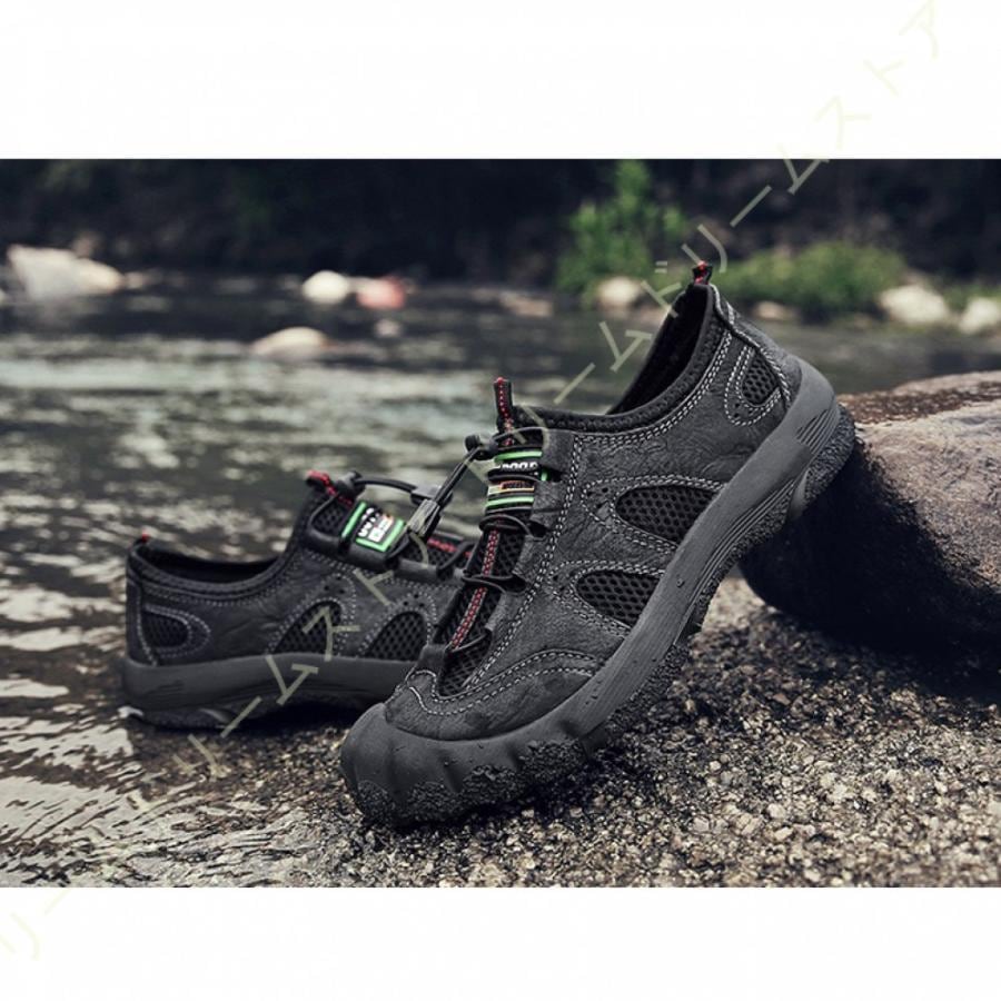 アウトドア ハイキング 防滑 トレッキングシューズ メンズ 本革 スニーカー 甲高幅広 防水 シューズ ローカット ウォーキングシューズ メンズシューズ ゴム紐