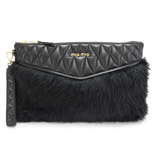 ミュウミュウ クラッチバッグ MIUMIU RP0371 ECOPELLICCIA NERO/GD セカンドバッグ/ポーチ レザー ファー ブラックILB