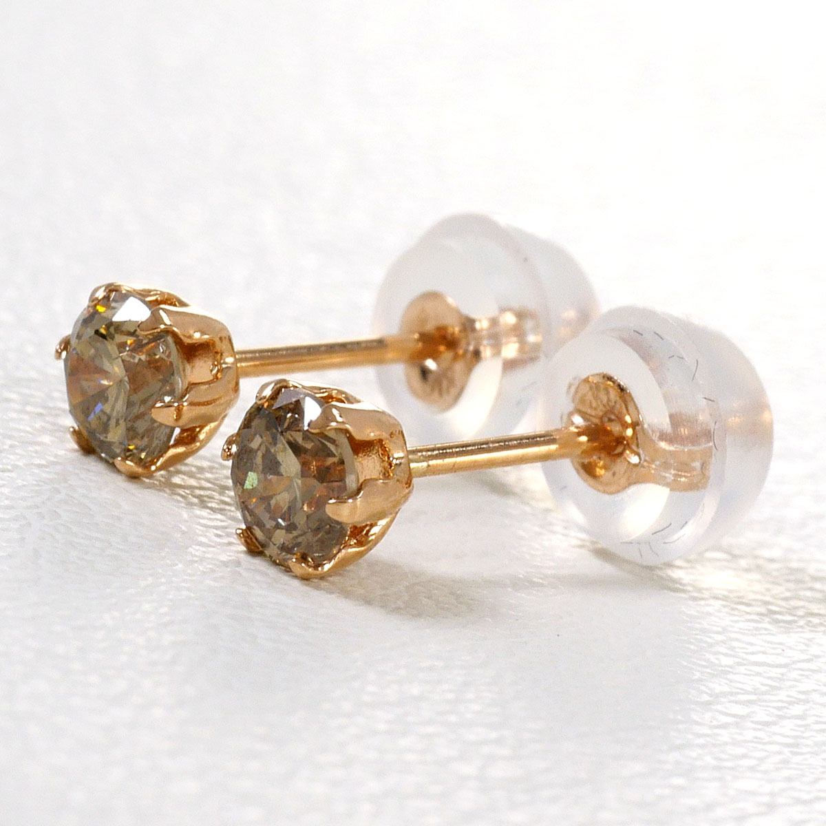 K18 18金 PG ピンクゴールド ピアス ブラウンダイヤモンド 0.20ct 総重量約0.3g ジュエリー 中古