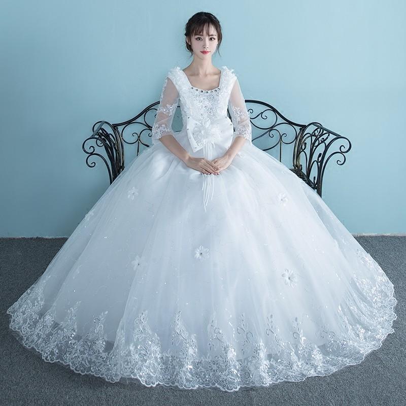 ウエディングドレス エンパイア 安い 花嫁 二次会 ウェディングドレス 結婚式 マタニティドレス 長袖 披露宴 ブライダル ロングドレス 蝶結び wedding dress